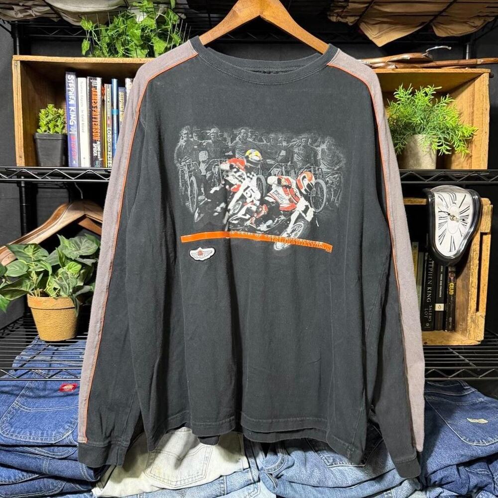Vintage Y2K Harley Davidson Striped Long Sleeve Biker Tee Shirt Mens XL